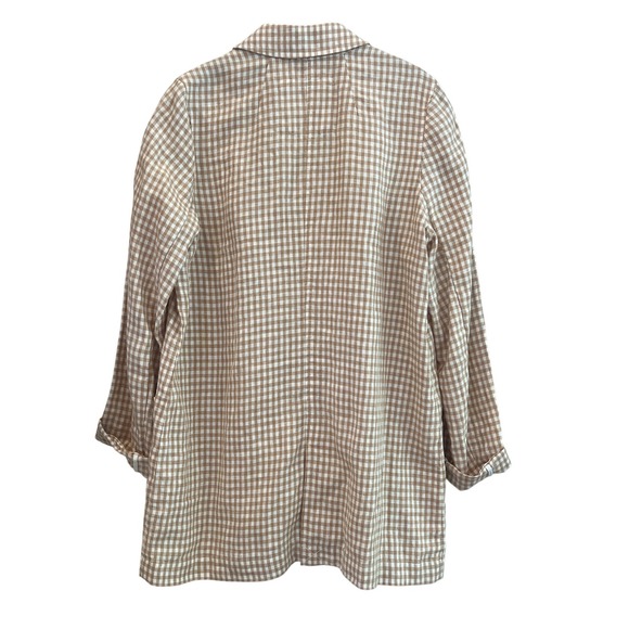 Madewell Gingham Linen Blend Blazer Jacket Tan White Women's Size M - Picture 3 of 5